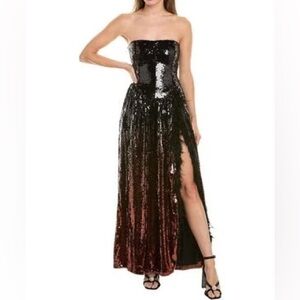 Black Sequin‎ and Feather Strapless Gown
